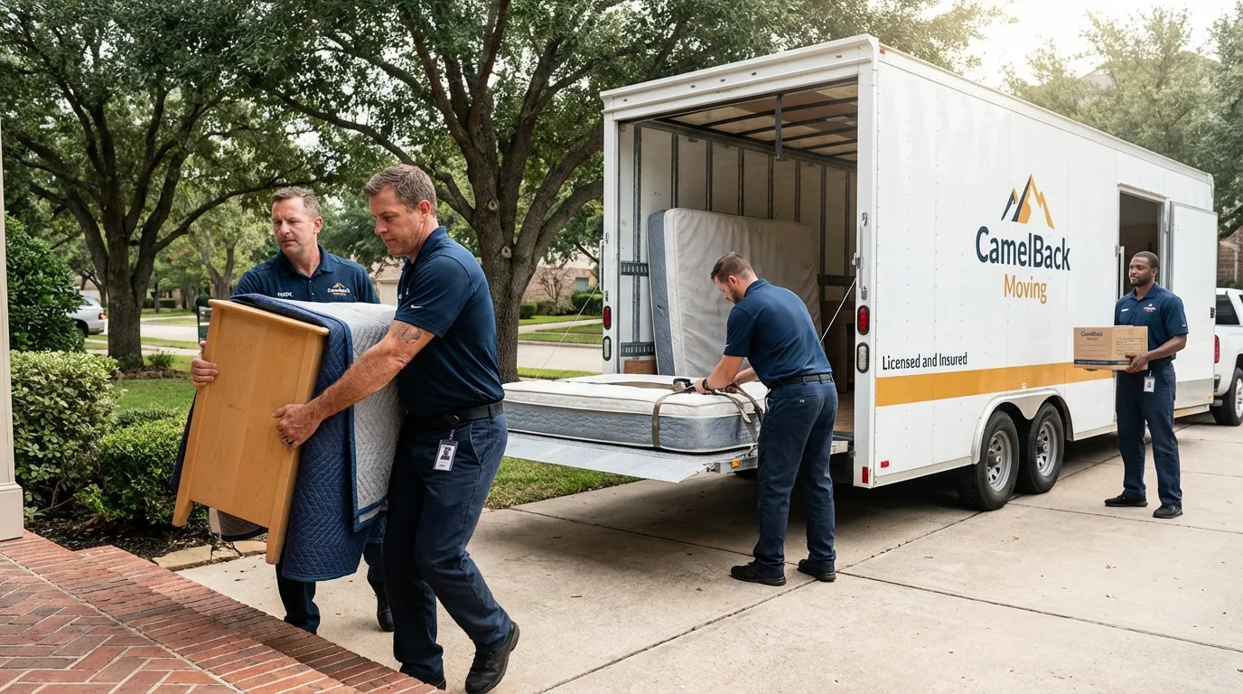 Crew loading residential truck for cross-state move from South Bend, IN