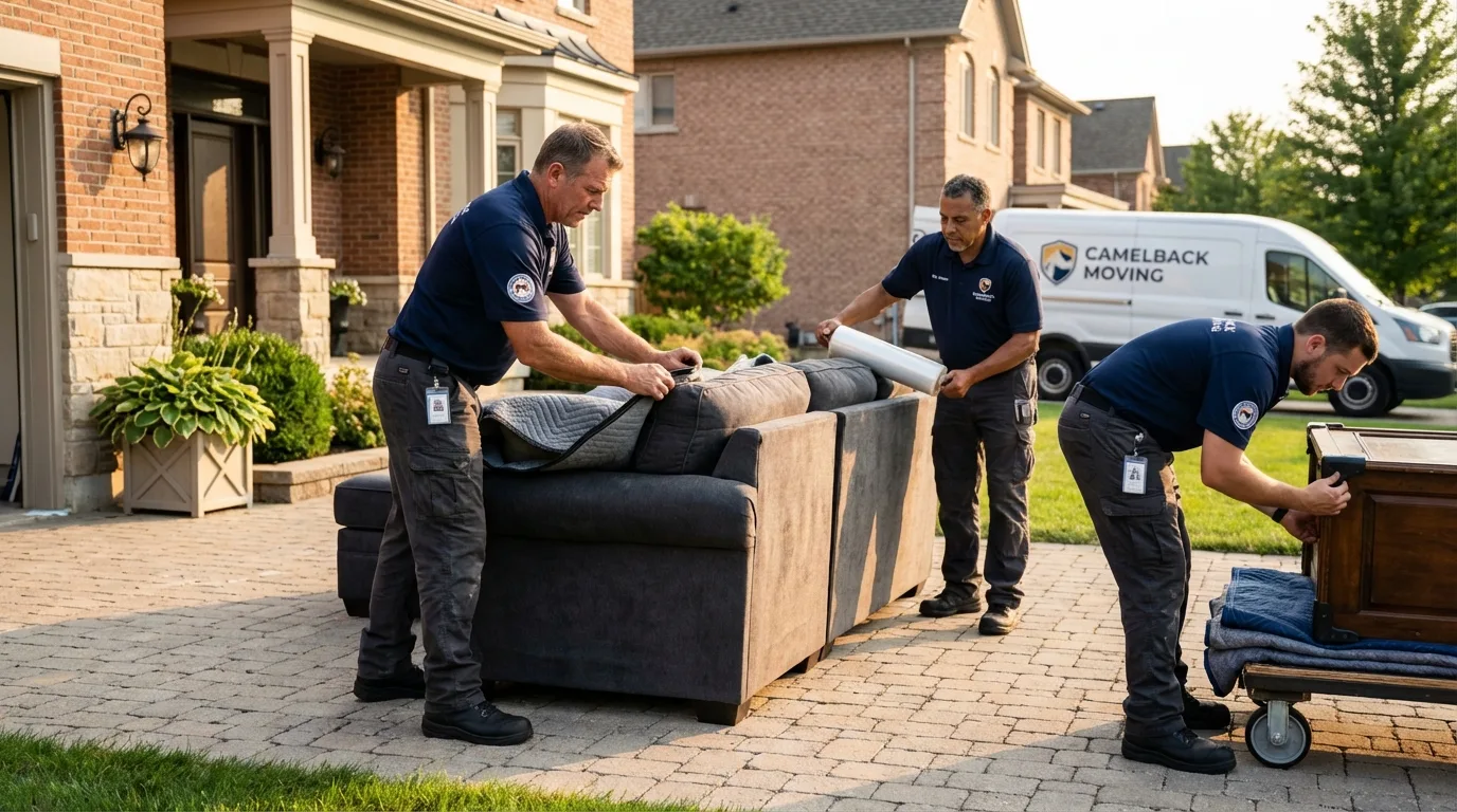Large estate moving crew wrapping furniture in South Bend, IN