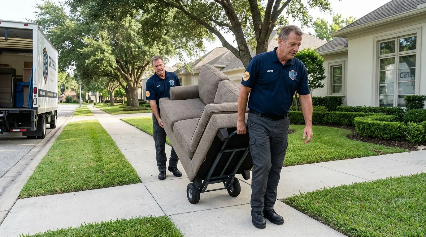 Local residential moving crew loading furniture in South Bend, IN