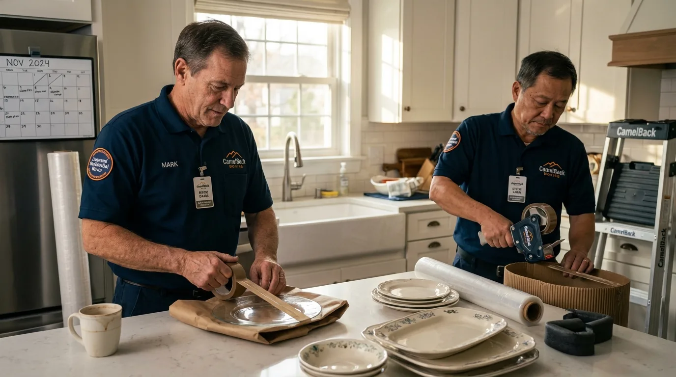 Professional crew packing kitchen dishware in South Bend, IN